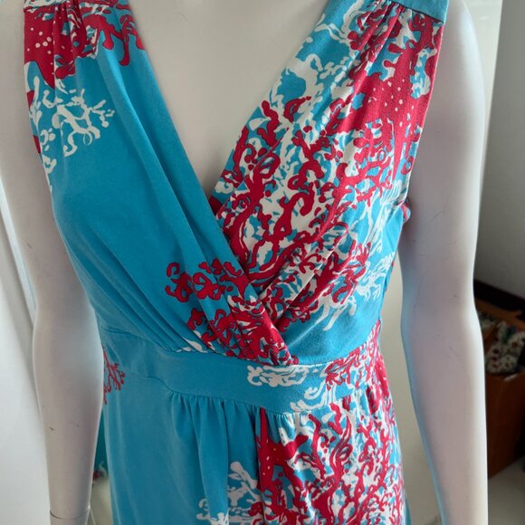 Lilly Pulitzer Rare Jia Dress Sleeveless Turquoise Coral Cascade Print SX L - Picture 7 of 15